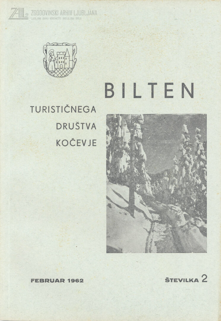 Bilten Turističnega društva Kočevje, št. 2, februar 1962. SI_ZAL_KOČ_0079 Turistično društvo Kočevje, t. e. 2, p. e. 18.