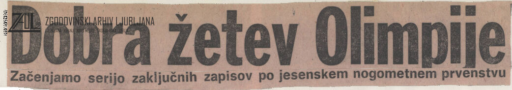 Časopisni članek o NK Olimpija v časopisu Večer, 14. december 1970. SI_ZAL_LJU/0588 Nogometni klub Olimpija, Ljubljana, t. e. 97, p. e. 389.