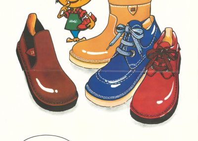 Še danes prepoznaven čevljarček na reklamnem plakatu podjetja Peko Tržič.